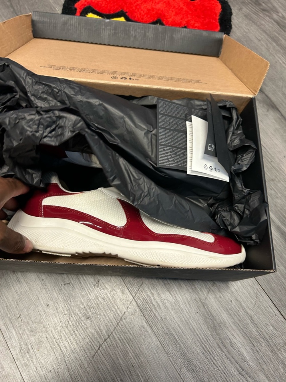 Prada Men’s White and Red Low-Top Sneakers with Patent Accents - Picture 7 of 7